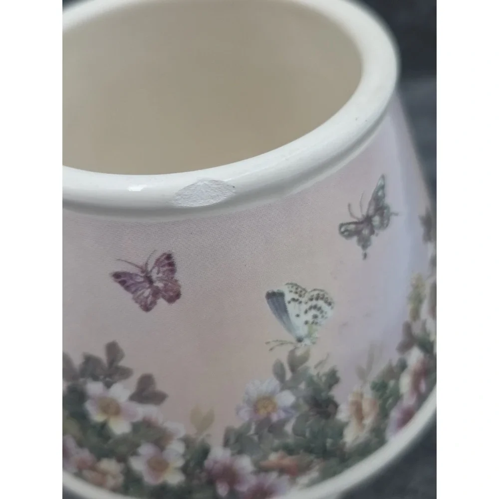 CARSON PORCELAIN BUTTERFLIES WILDFLOWERS SHADE CANDLE HOLDER Cottagecore Sm Chip
